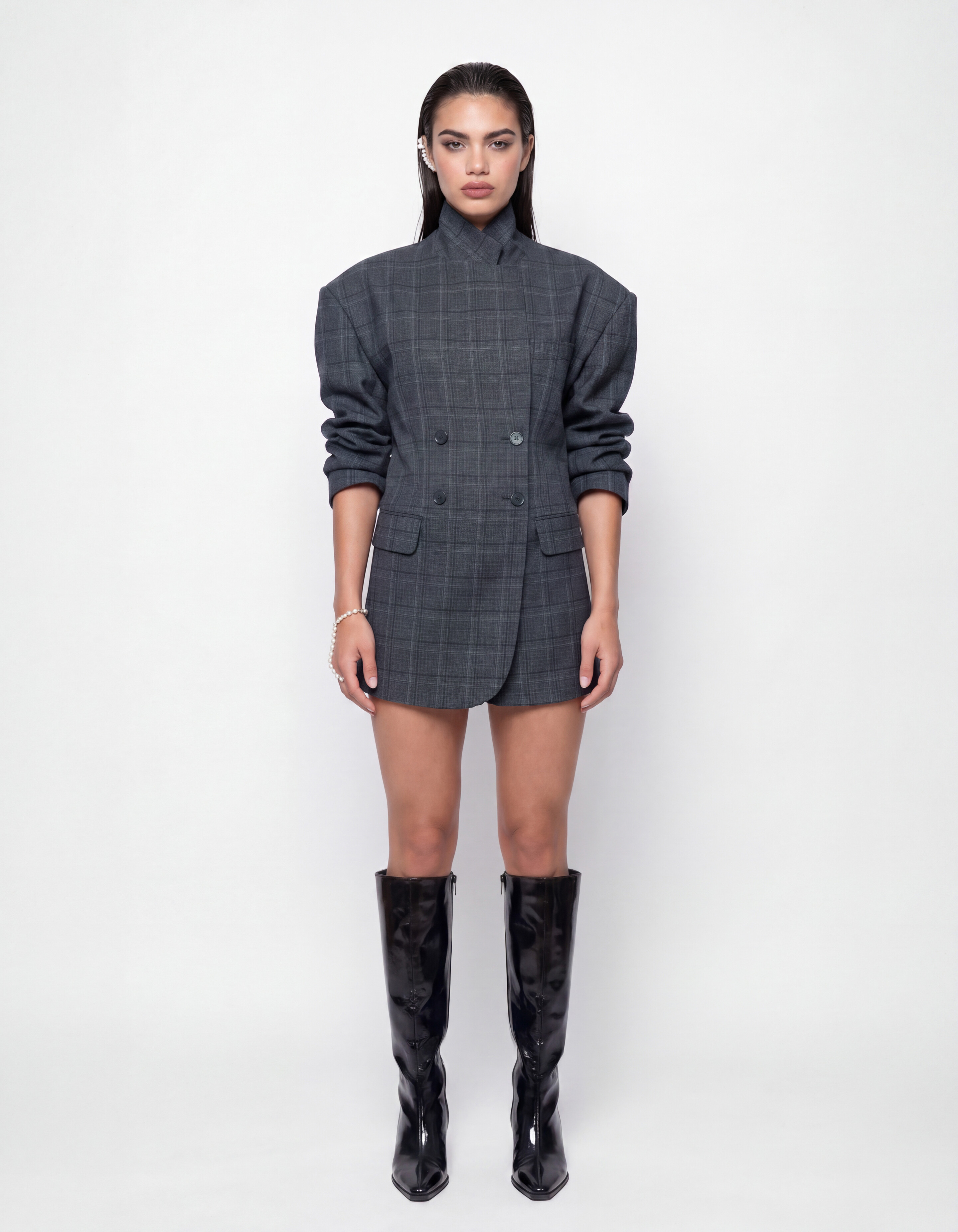 Kariertes Blazer-Kleid Dunkelgrau SHOEBY WOMEN