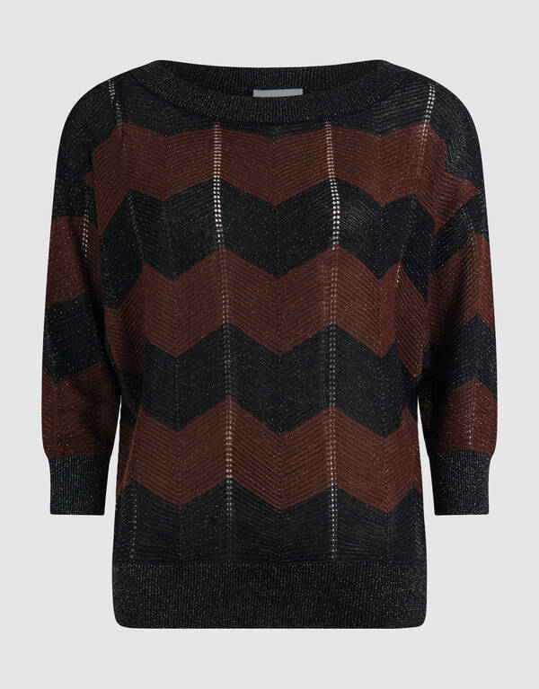 Glitzerstreifen-Fledermauspullover Braun/Schwarz SHOEBY WOMEN