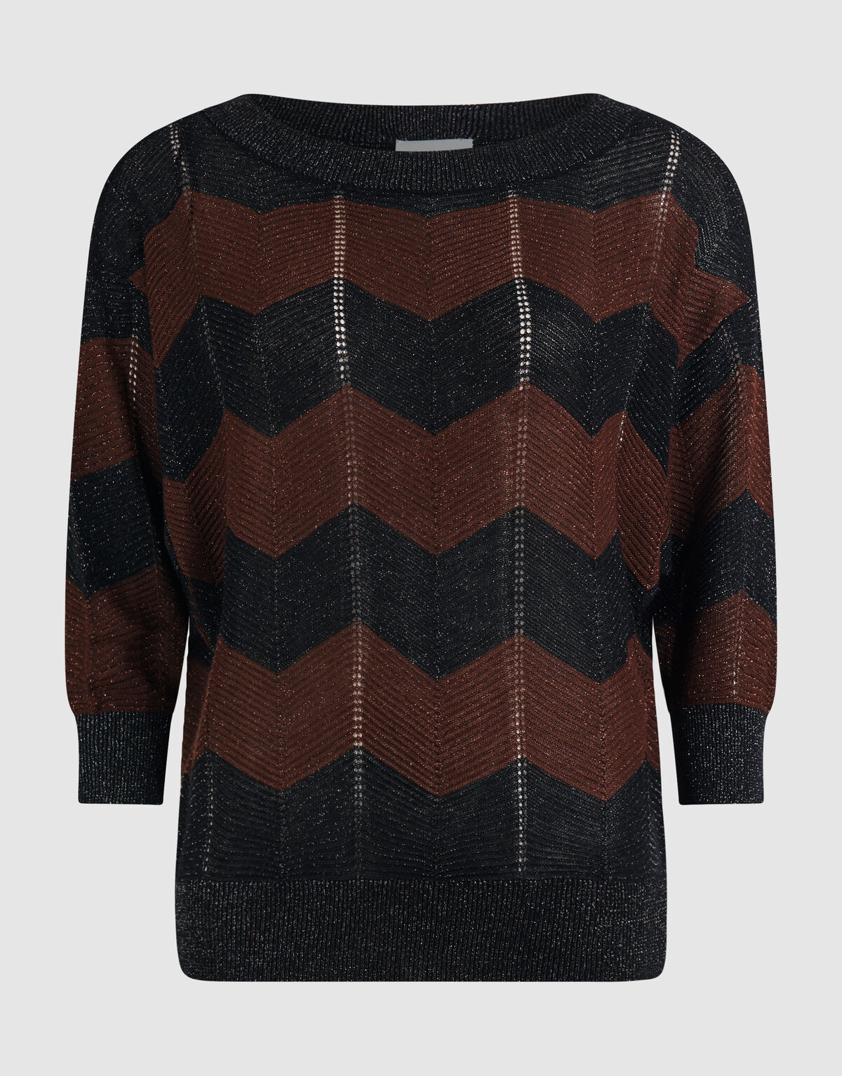 Glitzerstreifen-Fledermauspullover Braun/Schwarz SHOEBY WOMEN