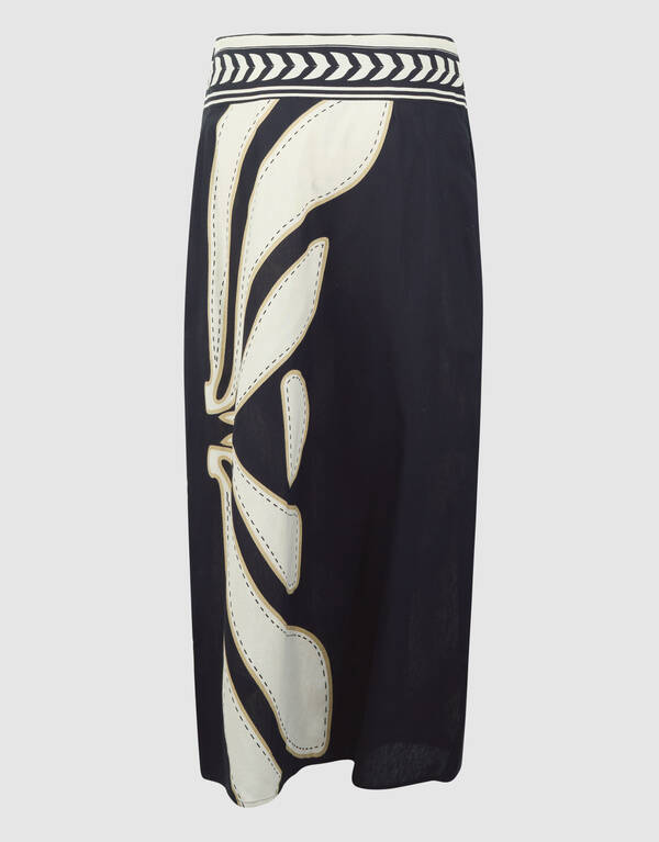 Bedruckter Wickel-Maxi-Rock Schwarz SHOEBY WOMEN