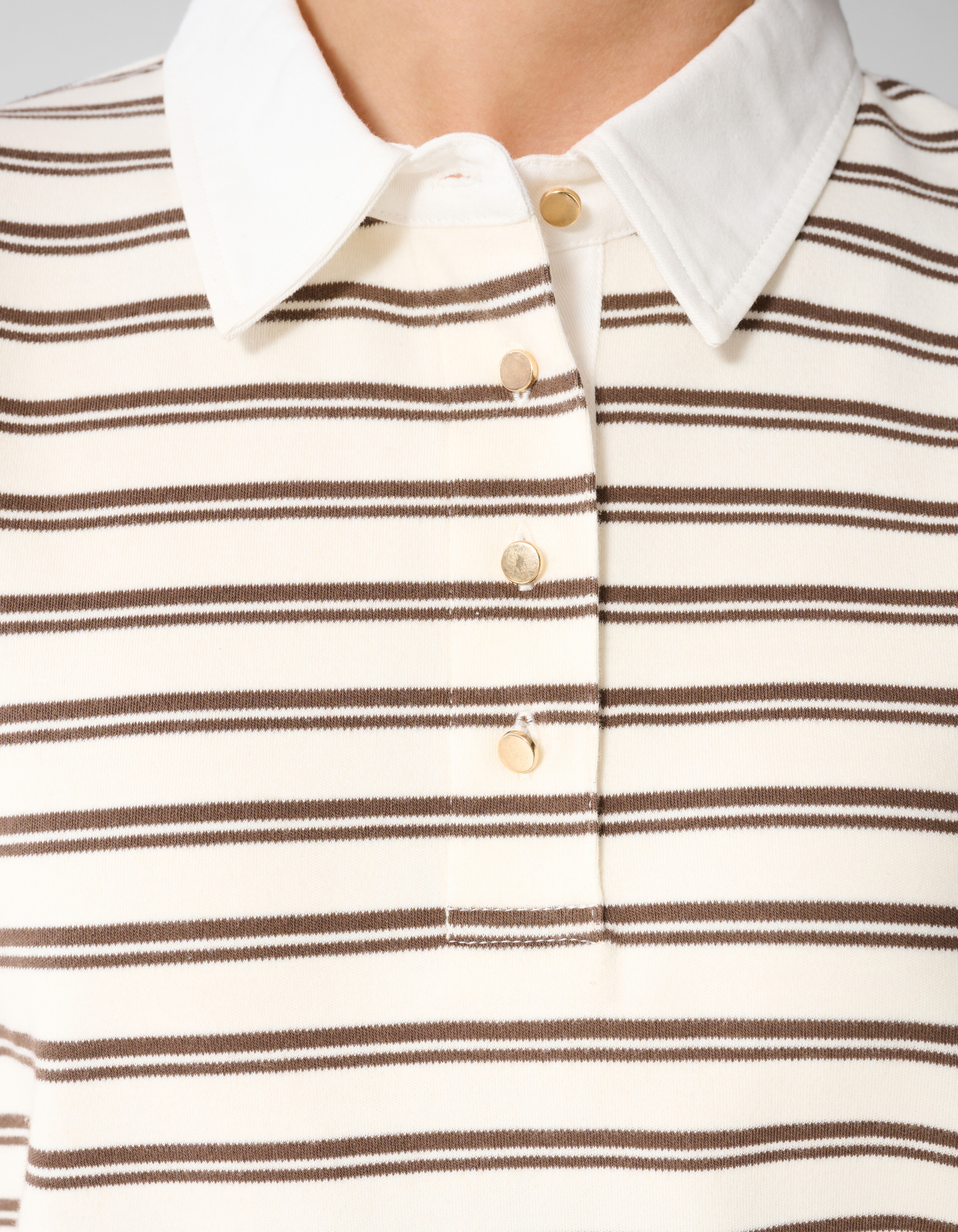 &Uuml;bergro&szlig;es Streifen-Kurzarm-Poloshirt Braun SHOEBY WOMEN