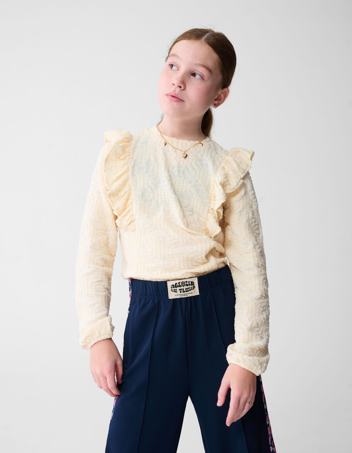 R&uuml;schen-Langarmshirt in gebrochenem Wei&szlig; SHOEBY GIRLS