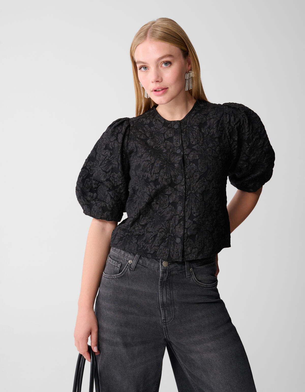 Puff-Jacquard-Bluse Schwarz SHOEBY WOMEN