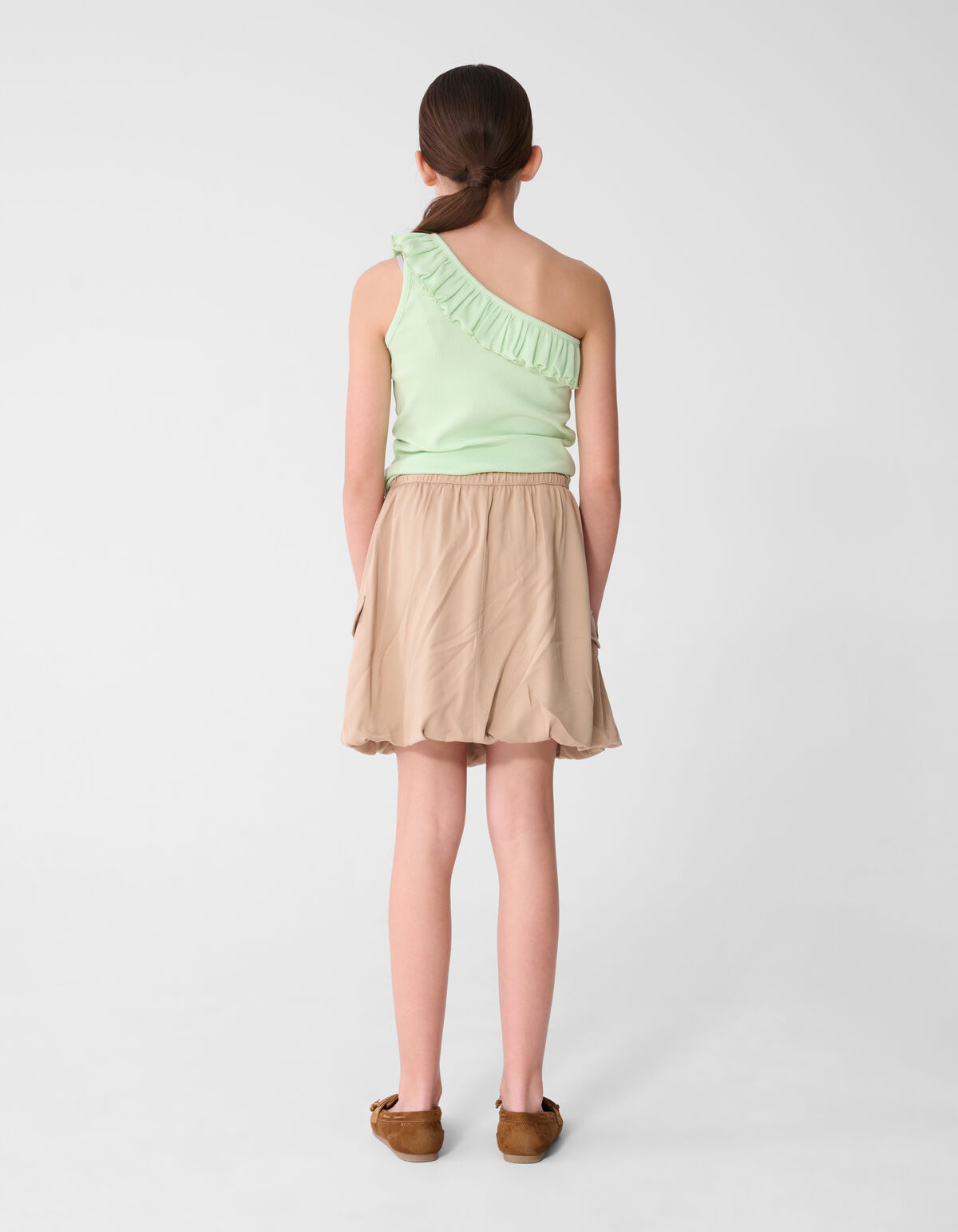 One-Shoulder-R&uuml;schen-Top Hellgr&uuml;n SHOEBY GIRLS