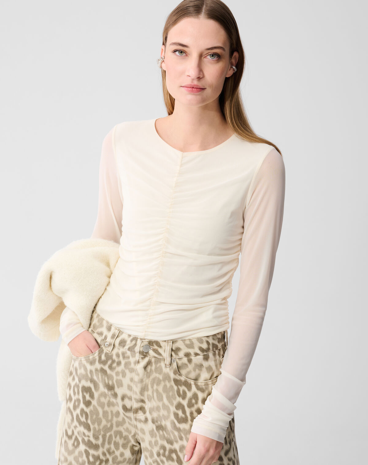 Transparenter Mesh-Top in Cremewei&szlig; SHOEBY WOMEN