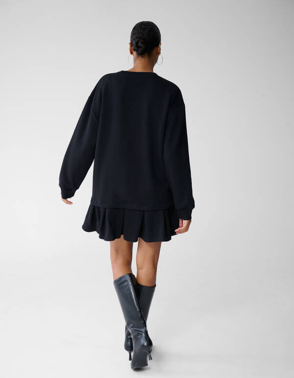 Oversized Sweatshirt-Kleid mit R&uuml;schen Schwarz SHOEBY WOMEN