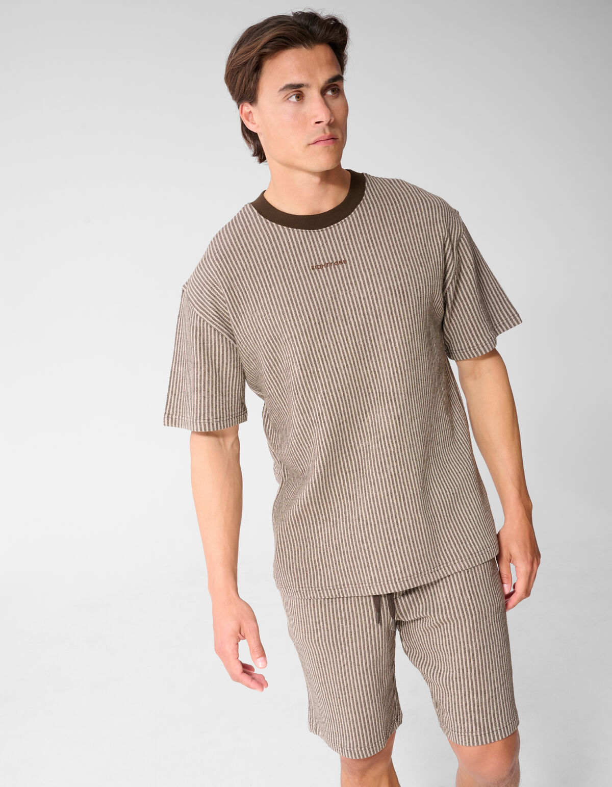 Seersucker-T-Shirt, Braun SHOEBY MEN