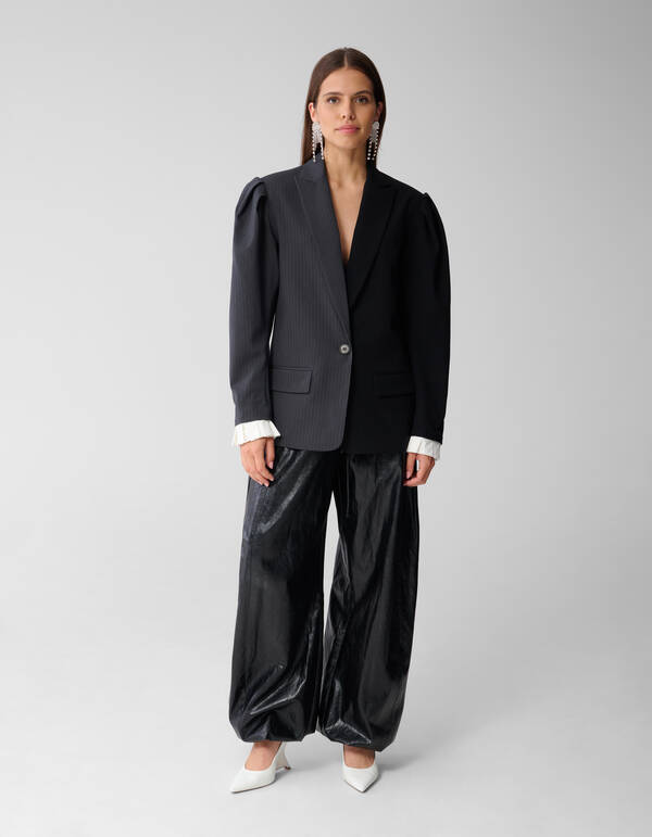 &Uuml;bergro&szlig;er Pinstripes Mix Blazer Grau/Schwarz SHOEBY WOMEN