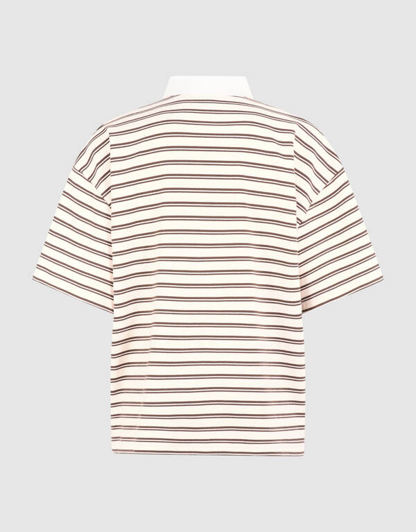 &Uuml;bergro&szlig;es Streifen-Kurzarm-Poloshirt Braun SHOEBY WOMEN