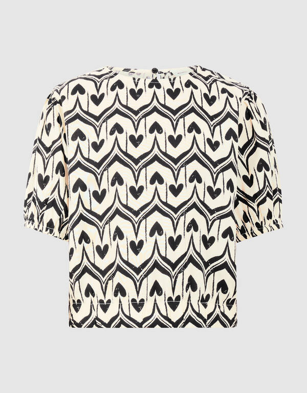 Heart Print Top Gebrochen Wei&szlig;/Schwarz SHOEBY GIRLS