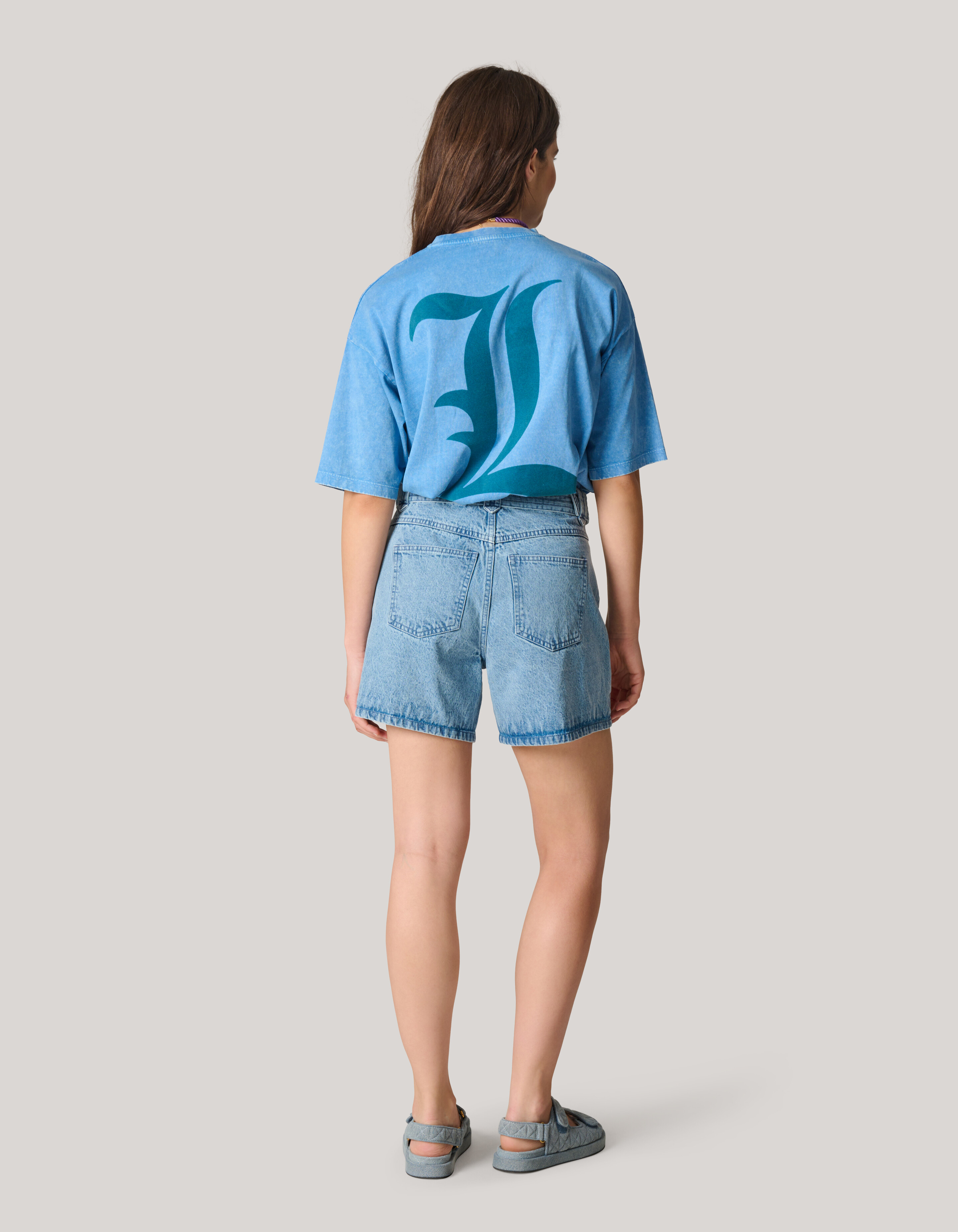 Übergroßes gewaschenes Kunstwerk-T-Shirt Blauw By SHOEBY WOMEN