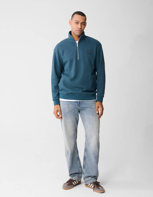 Halb-Zip-Pullover, dunkelgr&uuml;n SHOEBY MEN