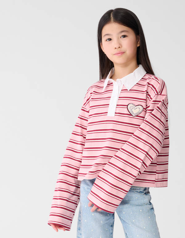 Gestreiftes Langarm-Polohemd Rot/Rosa SHOEBY GIRLS