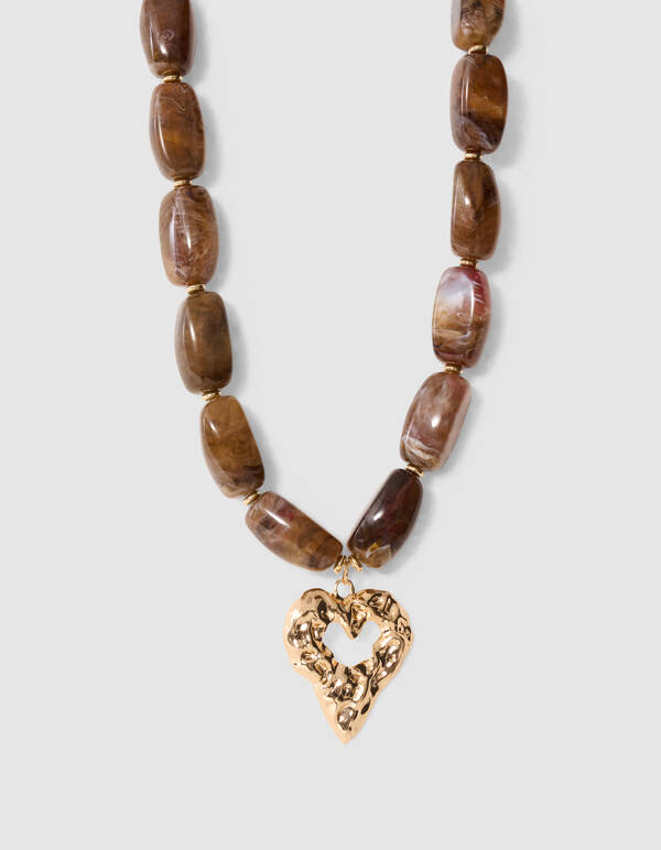 Quadratisches Perlenherz Halskette Braun SHOEBY ACCESSOIRES