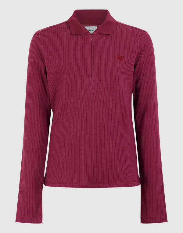 Collar Zip Longsleeve Top Donkerrood SHOEBY GIRLS