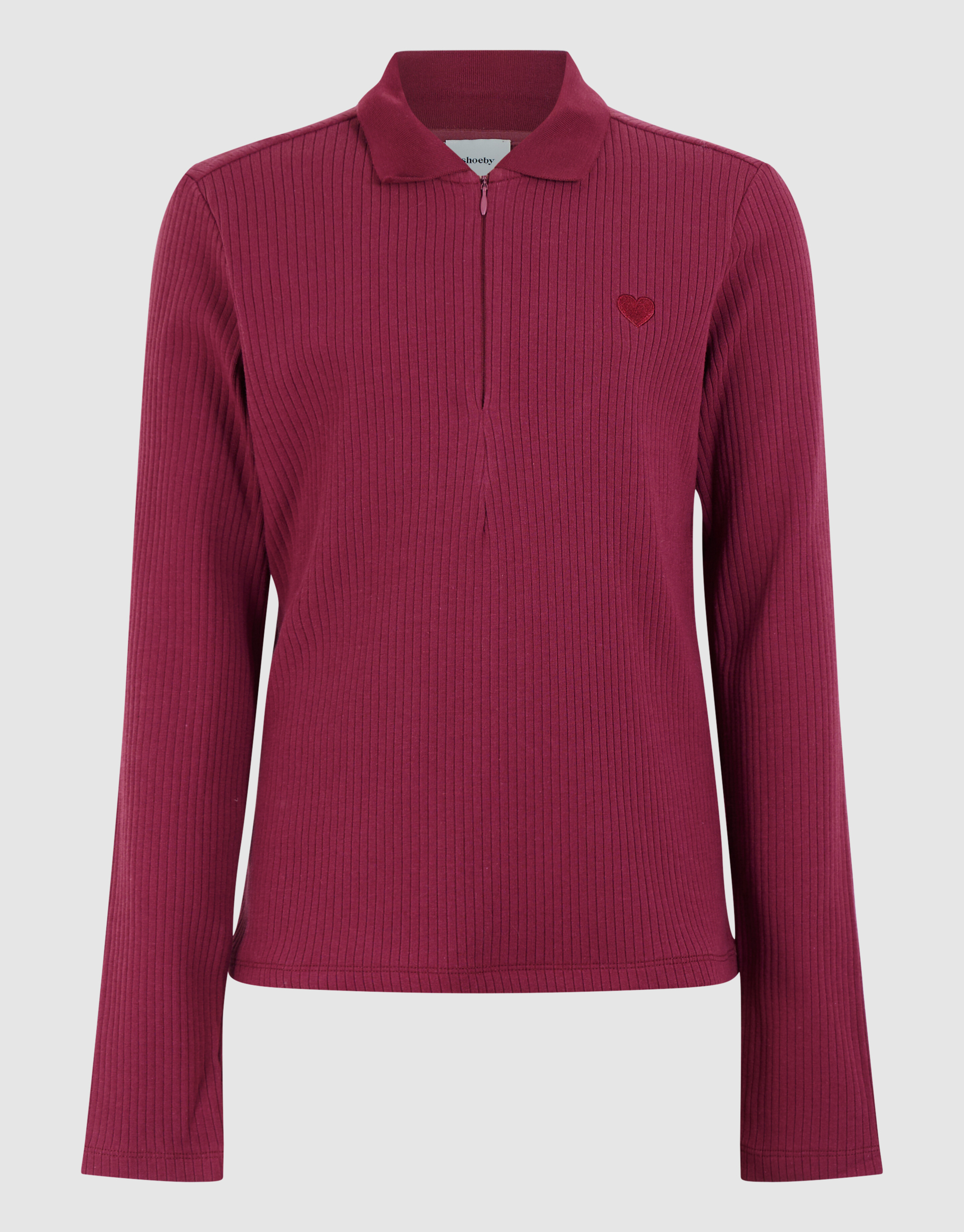 Collar Zip Longsleeve Top Donkerrood SHOEBY GIRLS