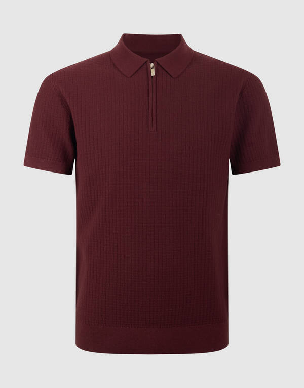 Gestricktes Zip-Poloshirt Dunkelrot SHOEBY MEN