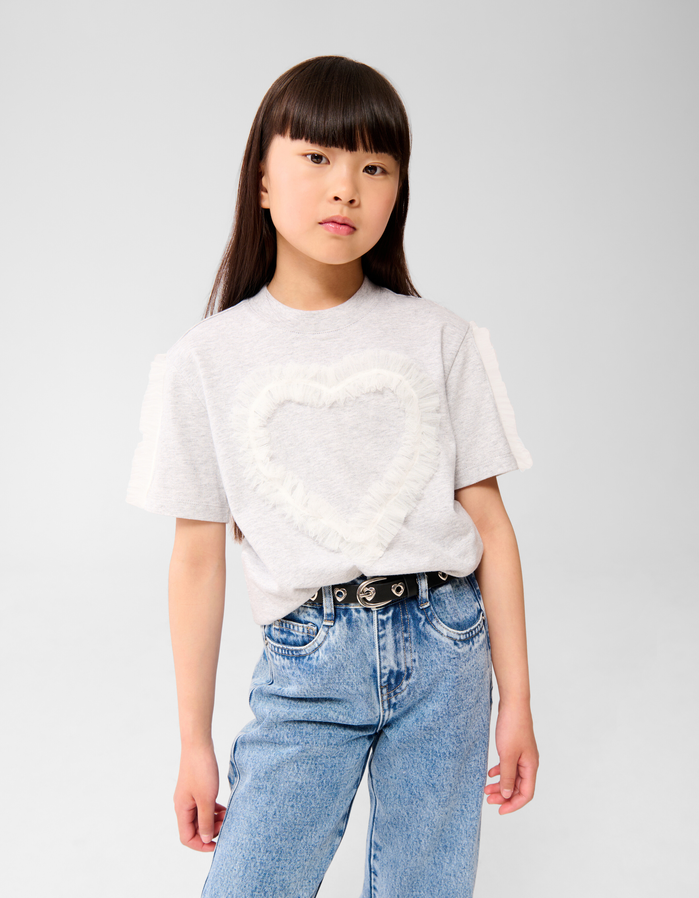 Mesh Heart T-shirt Hellgrau SHOEBY GIRLS