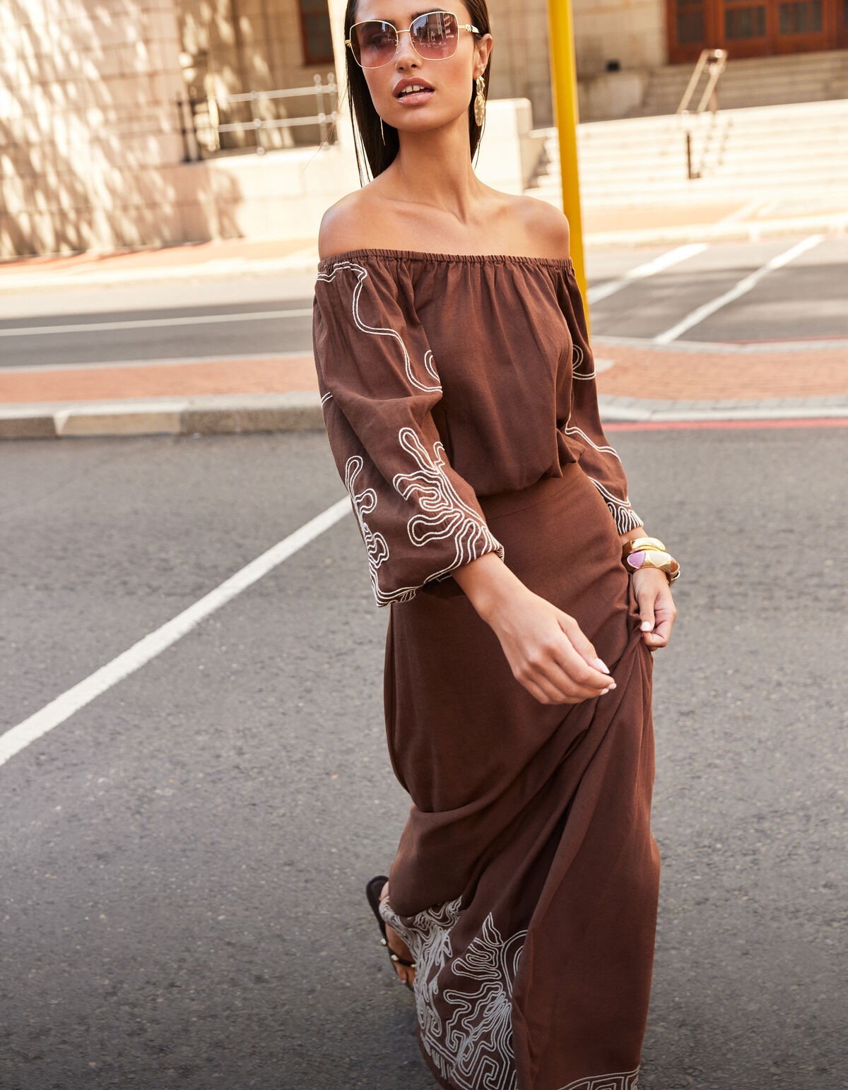 Bestickter Maxi-Rock Braun SHOEBY WOMEN