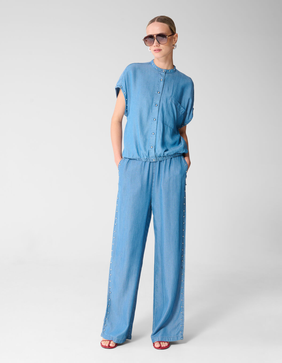 Studs Weite Bein Passform Denim Hose Blau SHOEBY WOMEN