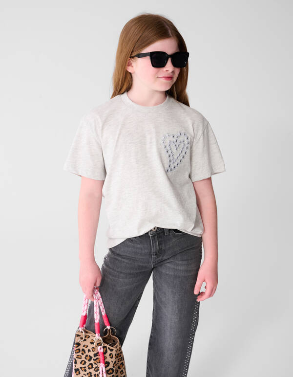 Heart Mirror Artwork T-Shirt Hellgrau SHOEBY GIRLS