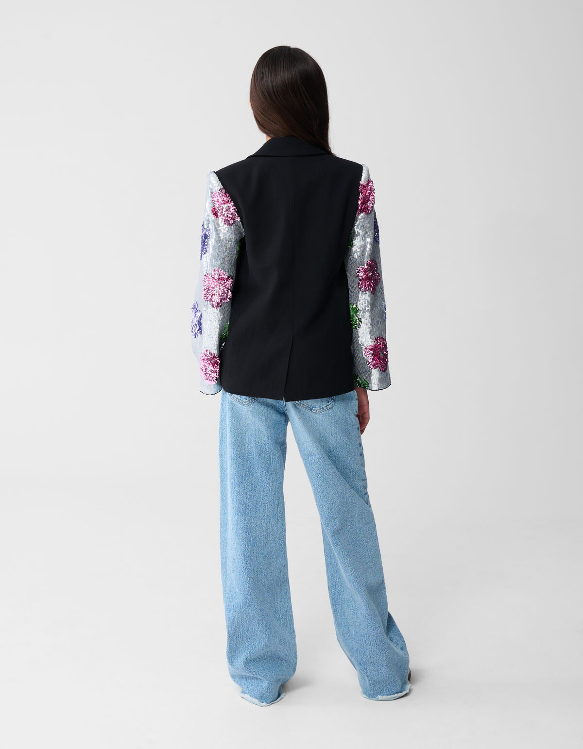 Schwarzer Blazer mit Blumen-Paillettenbesatz SHOEBY GIRLS