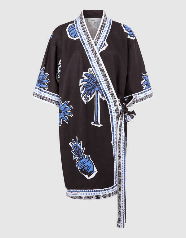 Palmendruck Kimono Kleid Braun SHOEBY WOMEN
