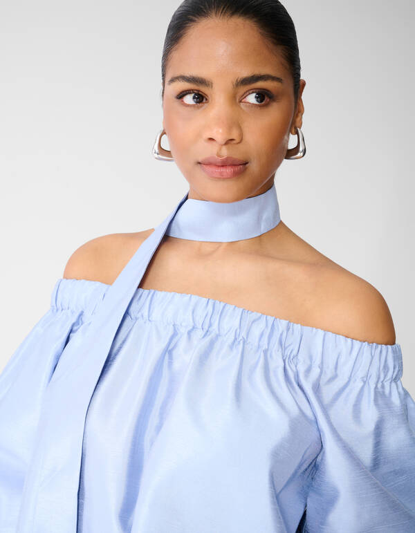 Gl&auml;nzendes Off-Shoulder Mini Kleid Hellblau SHOEBY WOMEN