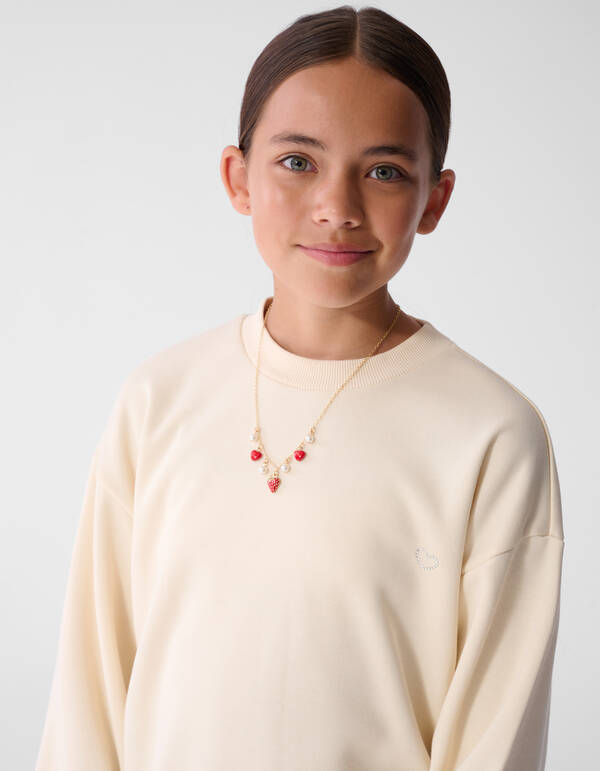 Strass Tekst Sweater Gebroken Wit SHOEBY GIRLS