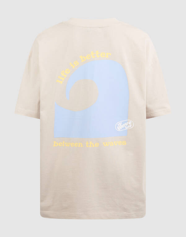 Oversized Waves Artwork T-Shirt Beige SHOEBY BOYS