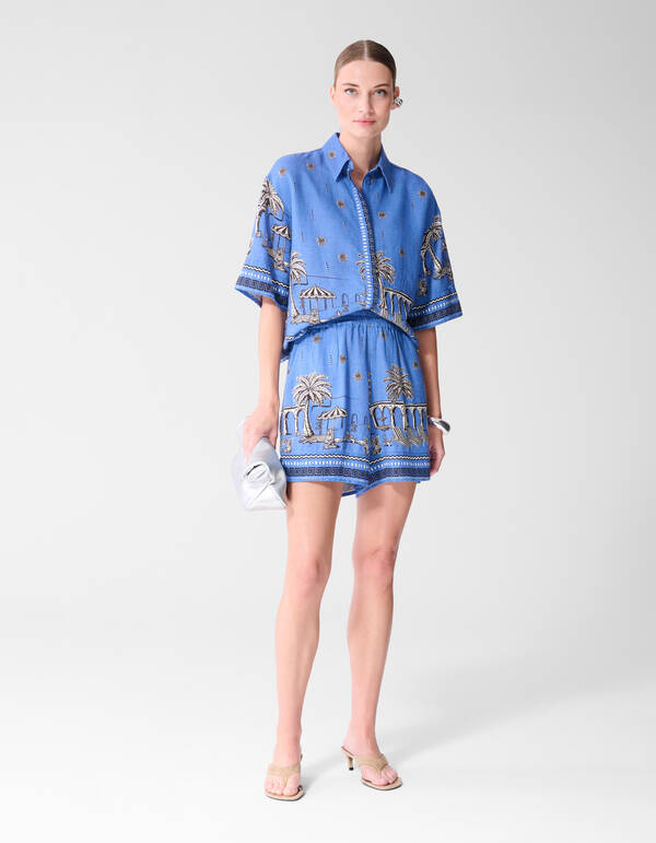Palmblatt-Print Bluse Blau SHOEBY WOMEN