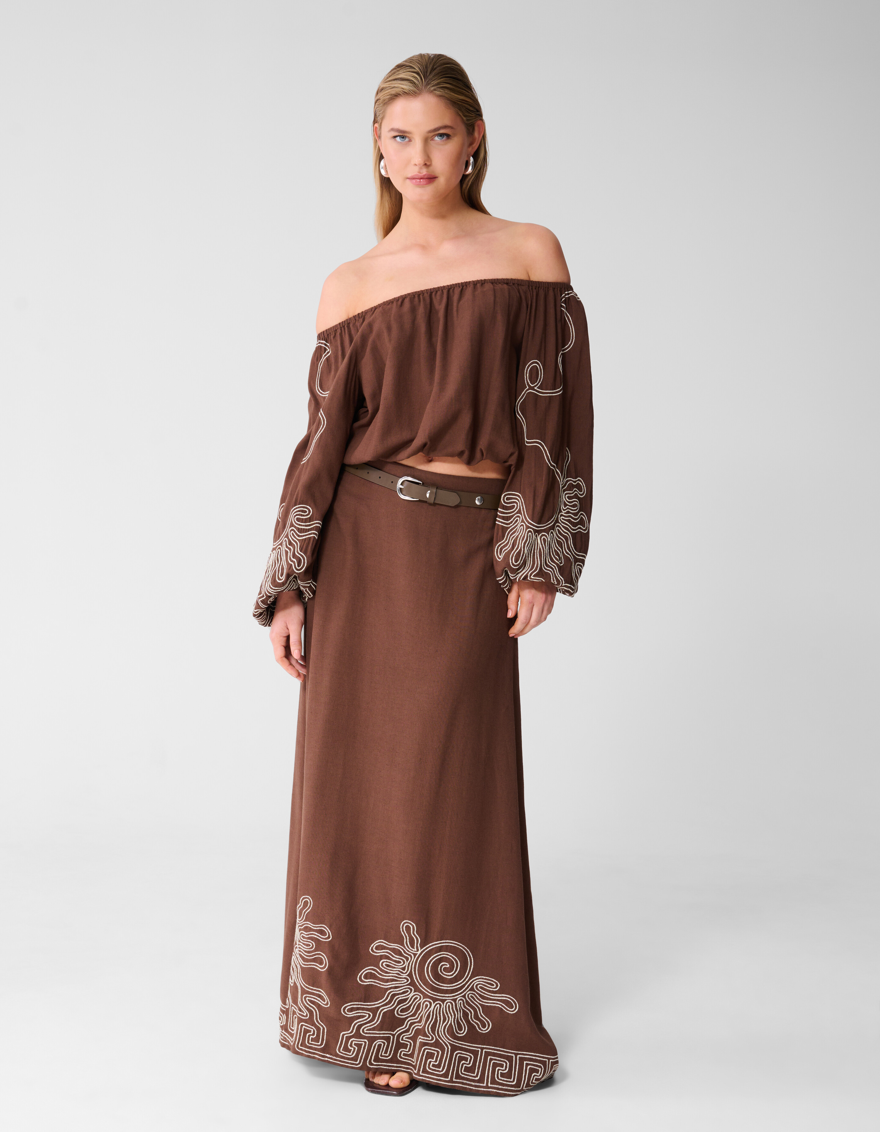 Stickerei Off-Shoulder-Top Braun SHOEBY WOMEN