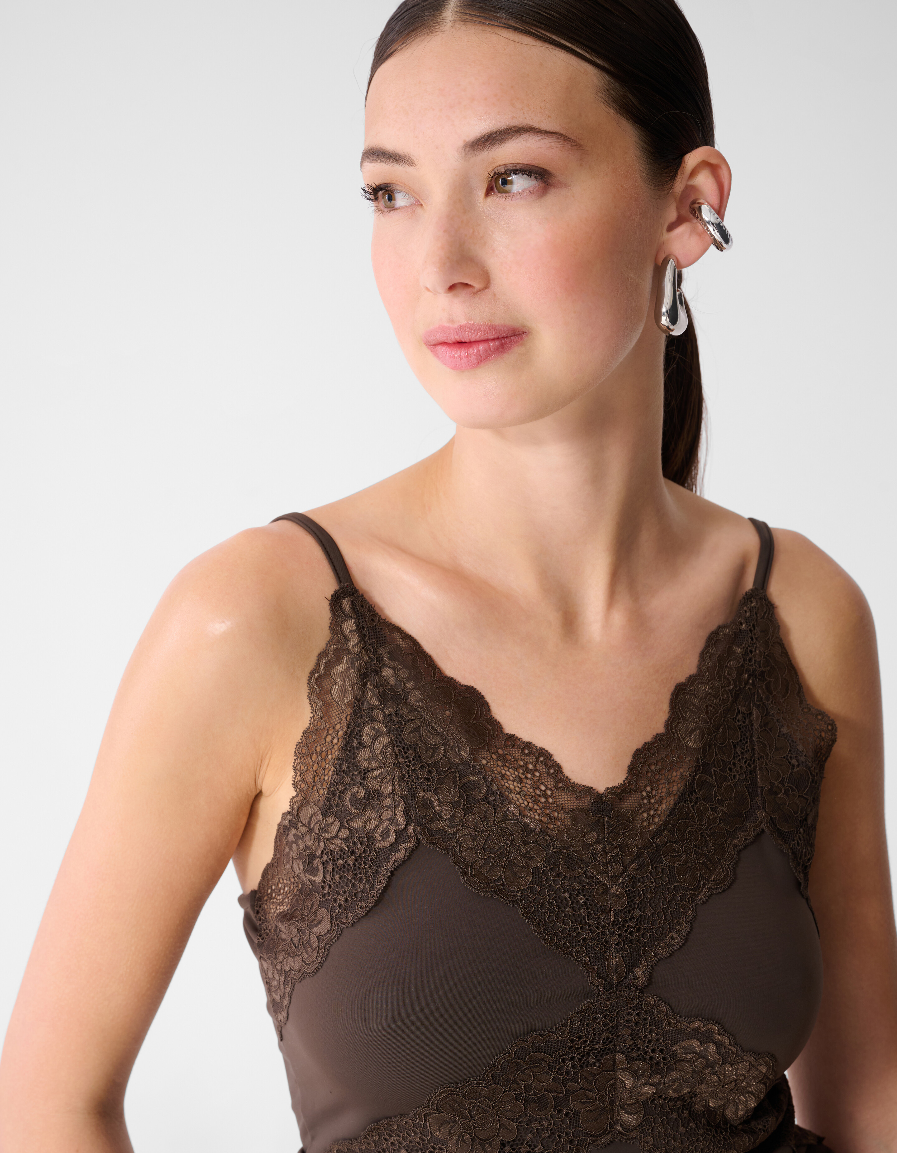 Lace Mix Singlet Donkerbruin SHOEBY WOMEN