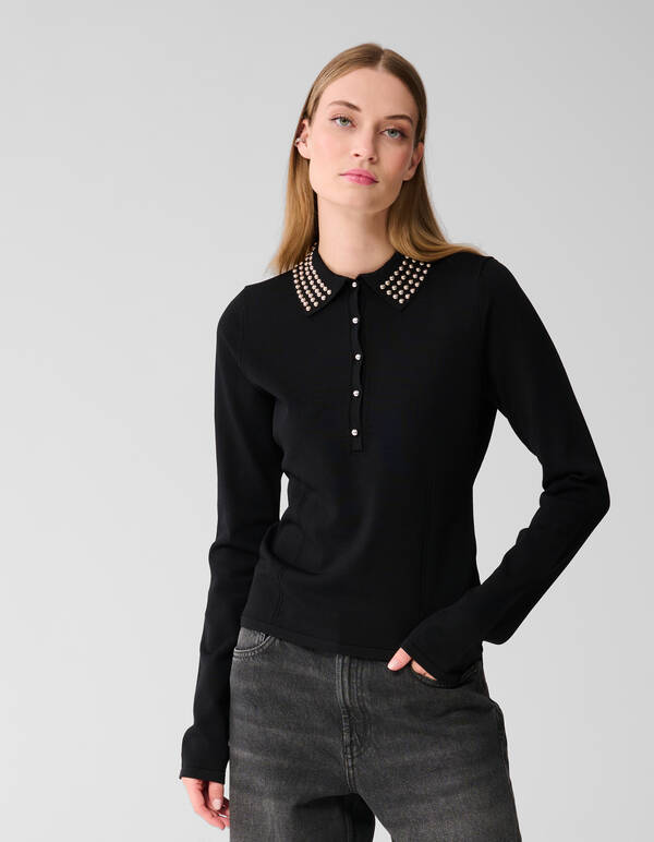 Poloshirt mit Strass-Strick Schwarz SHOEBY WOMEN