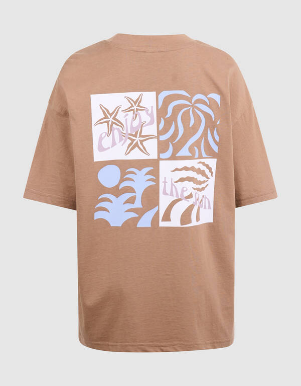 Oversized Sonnenkunst-T-Shirt Hellbraun SHOEBY BOYS