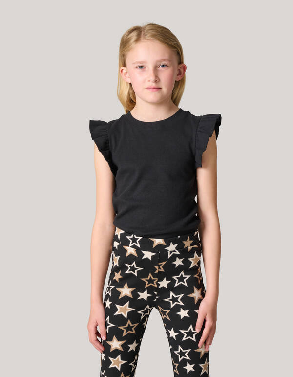 Ruffle Rib Top Schwarz SHOEBY GIRLS