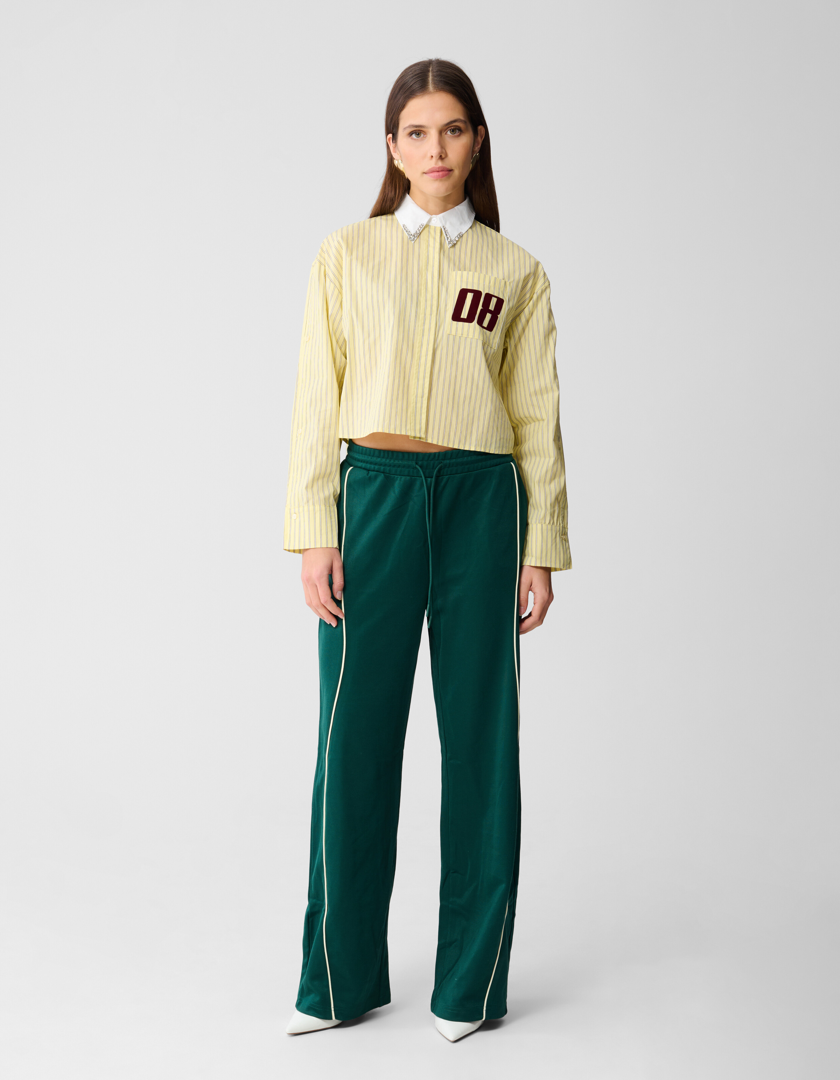 Kurz geschnittene Bluse mit Strasskragen, Hellgelb SHOEBY WOMEN