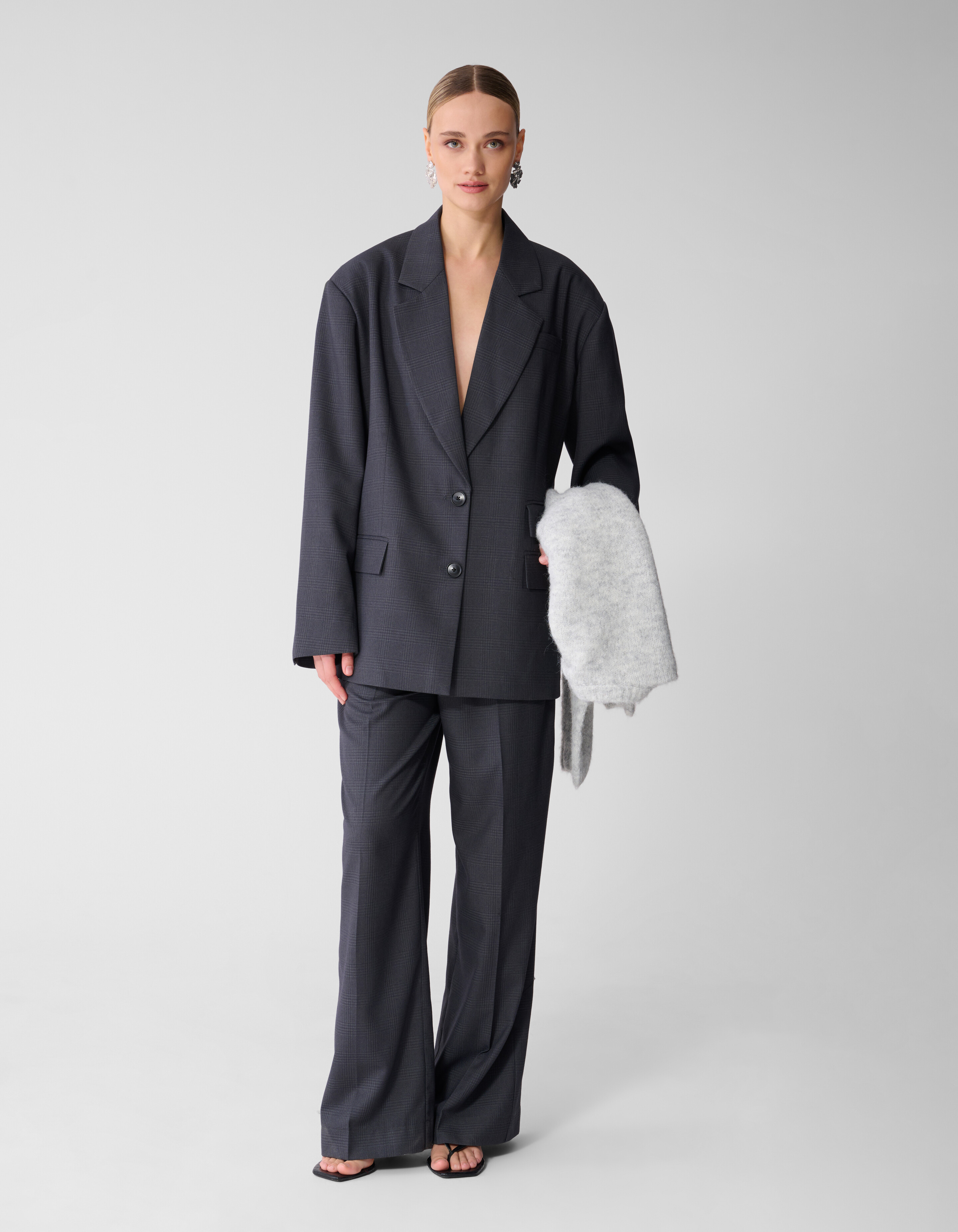 Karierte Wide-Leg-Hose Dunkelgrau SHOEBY WOMEN