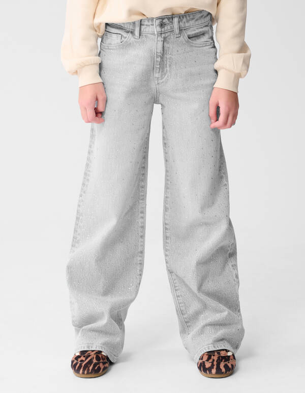 Strass Wide Leg Fit Jeans Hellgrau SHOEBY GIRLS