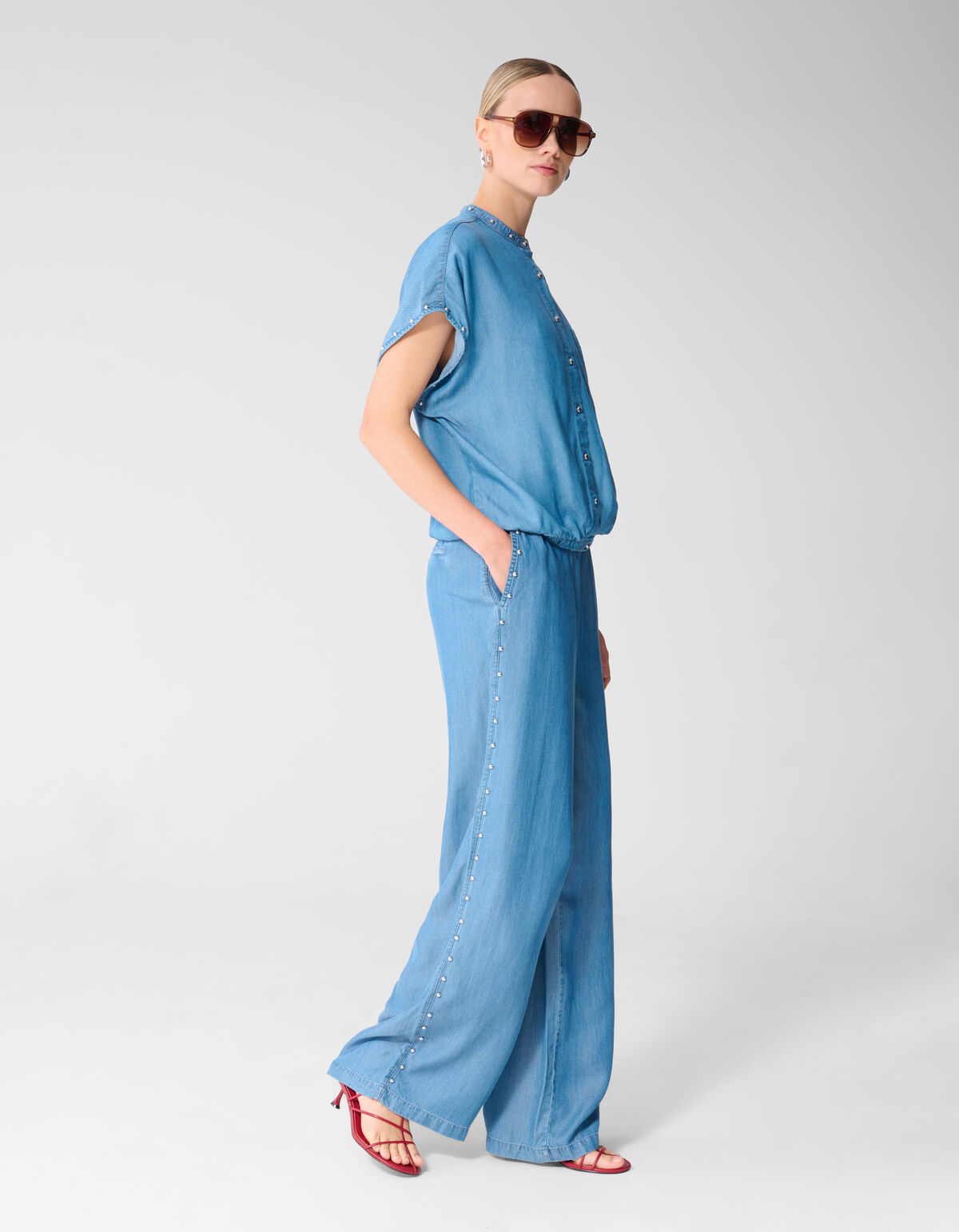 Studs Weite Bein Passform Denim Hose Blau SHOEBY WOMEN
