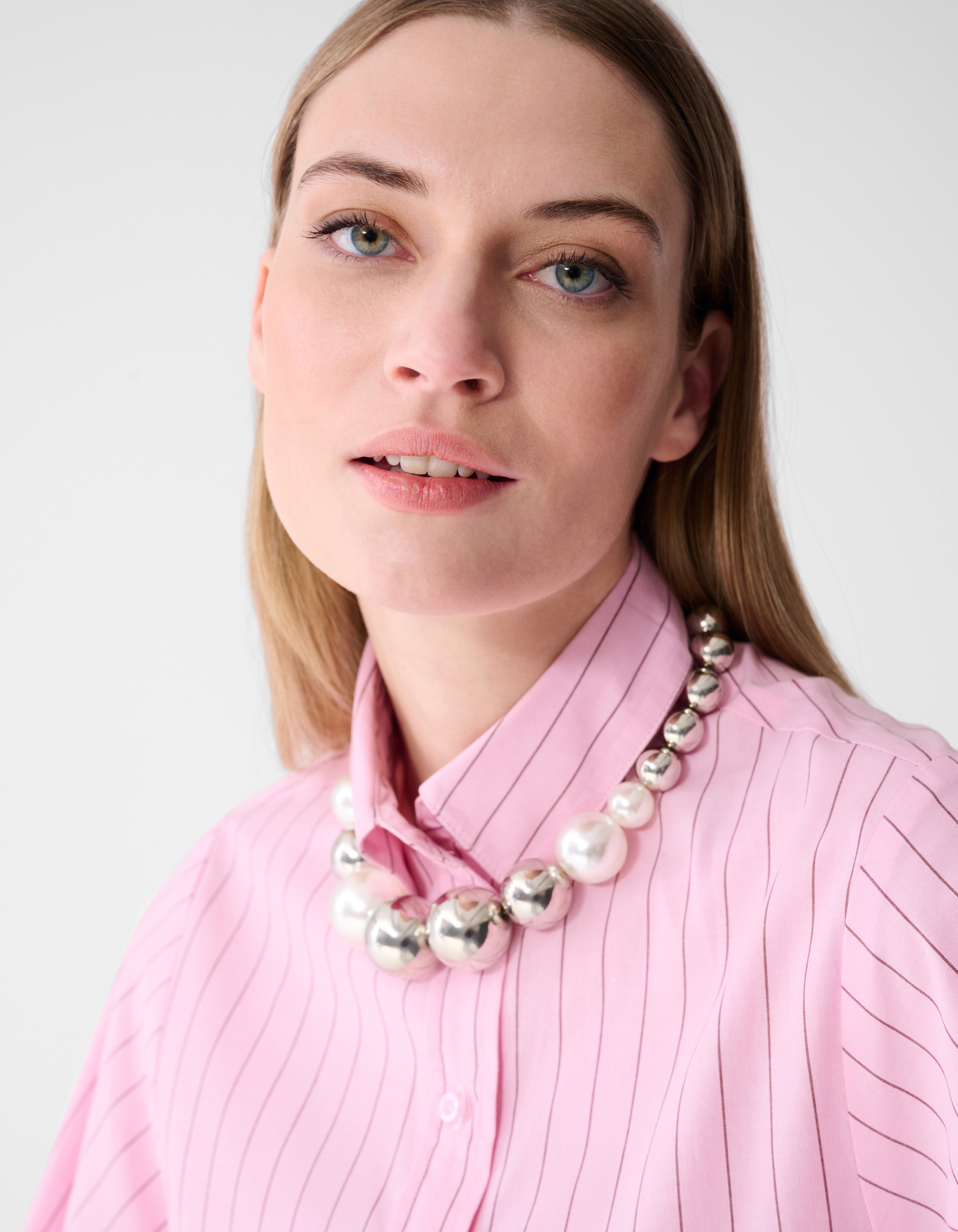 Popeline Nadelstreifen Kunstbluse Rosa SHOEBY WOMEN