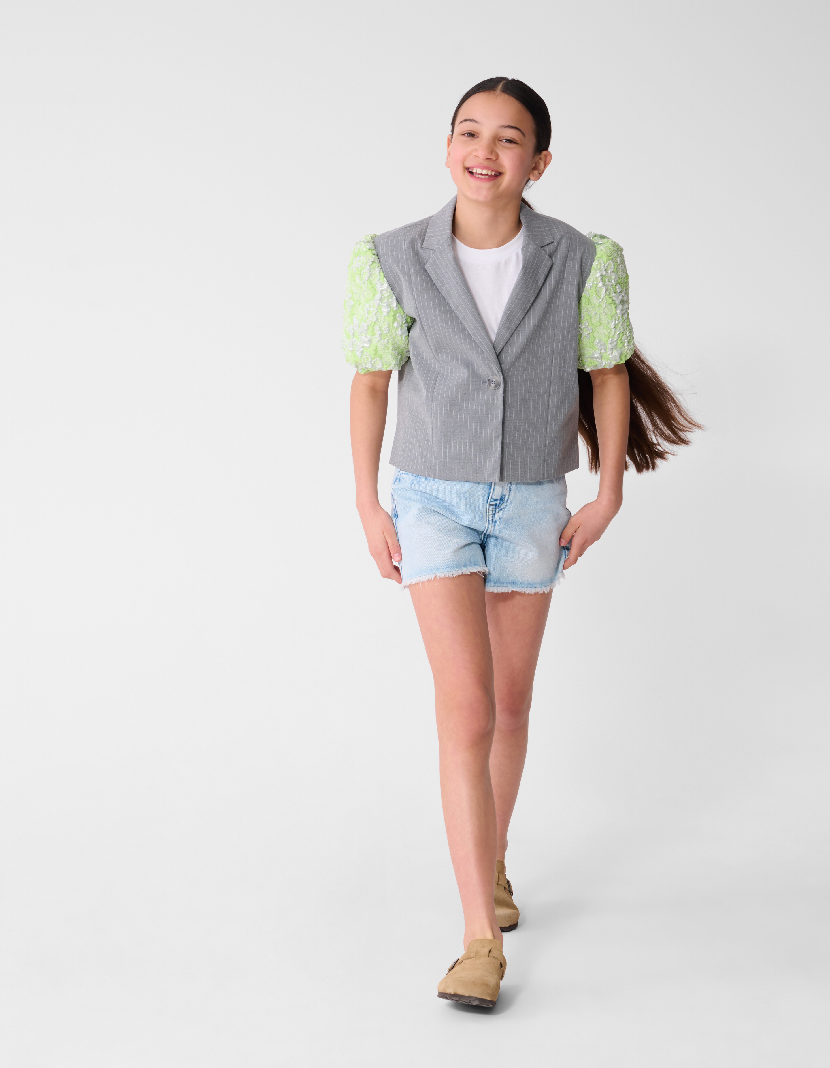 Jacquard Kurzarmblazer Grau SHOEBY GIRLS