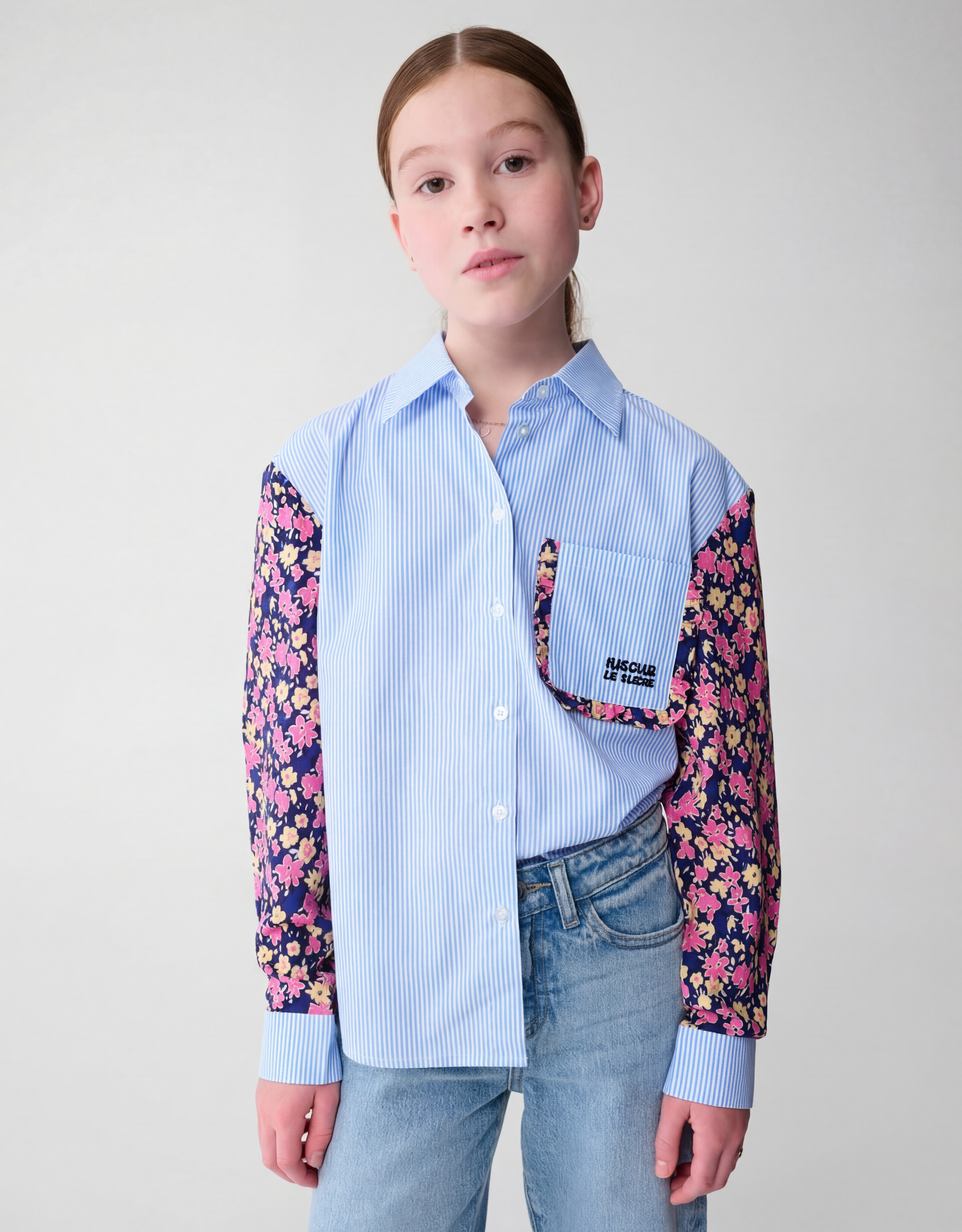 Blumen-Nadelstreifenbluse Hellblau SHOEBY GIRLS