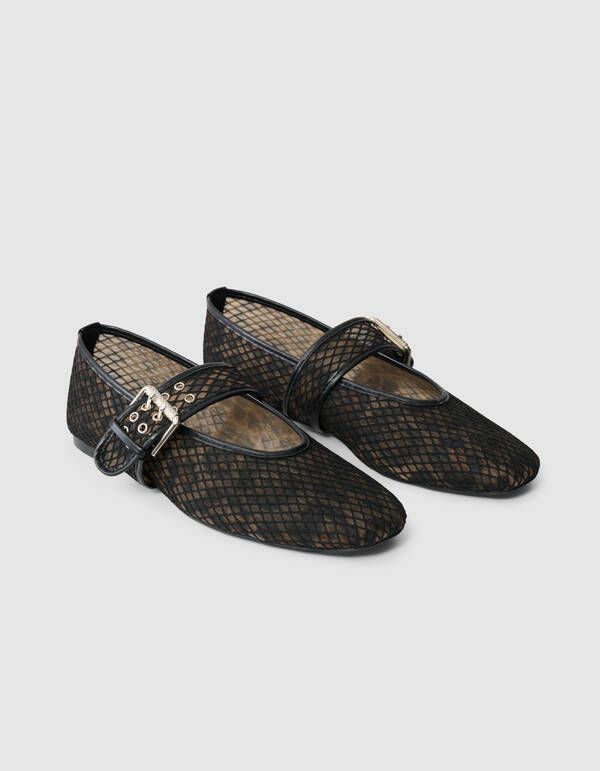 Leopard Mesh Ballerinas Schwarz/Braun SHOEBY SHOES