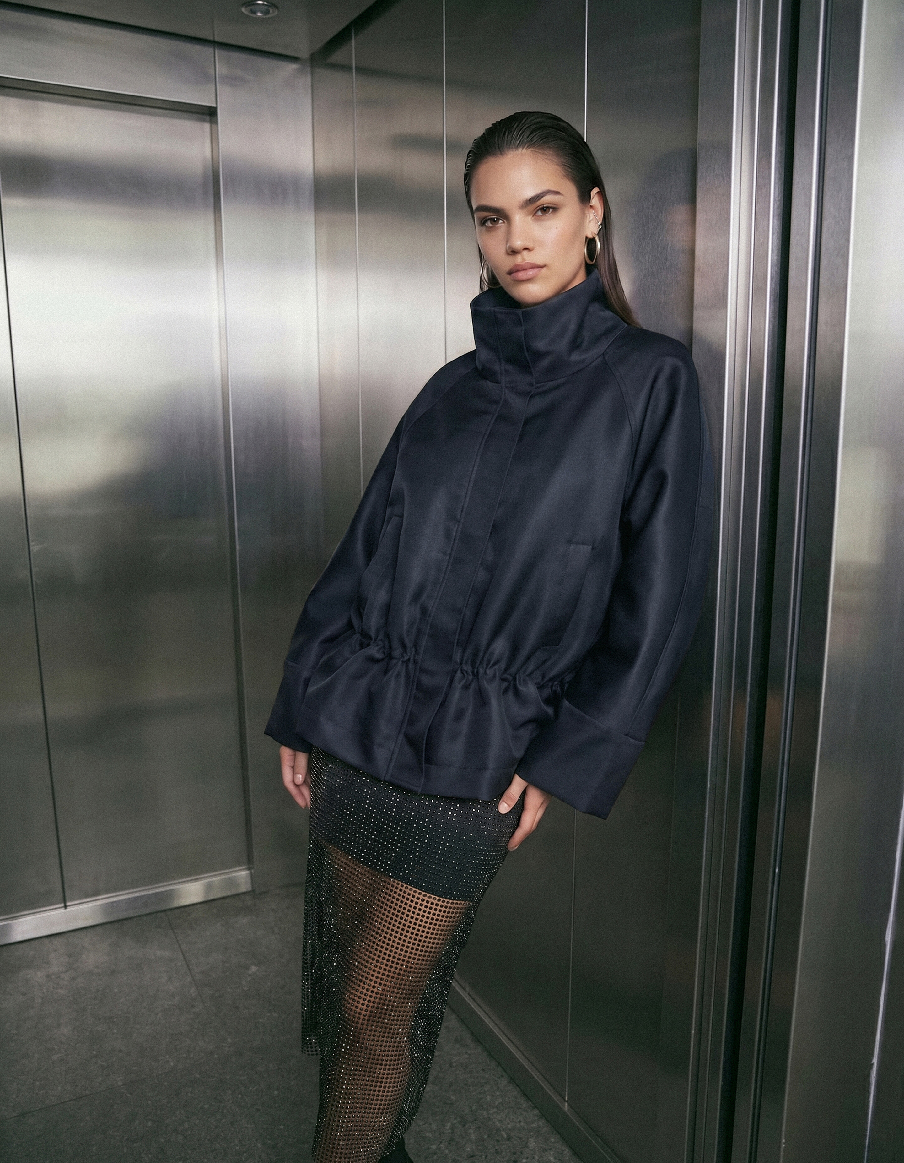Jacke aus Satin-Twill mit Kordelzug Schwarz SHOEBY WOMEN