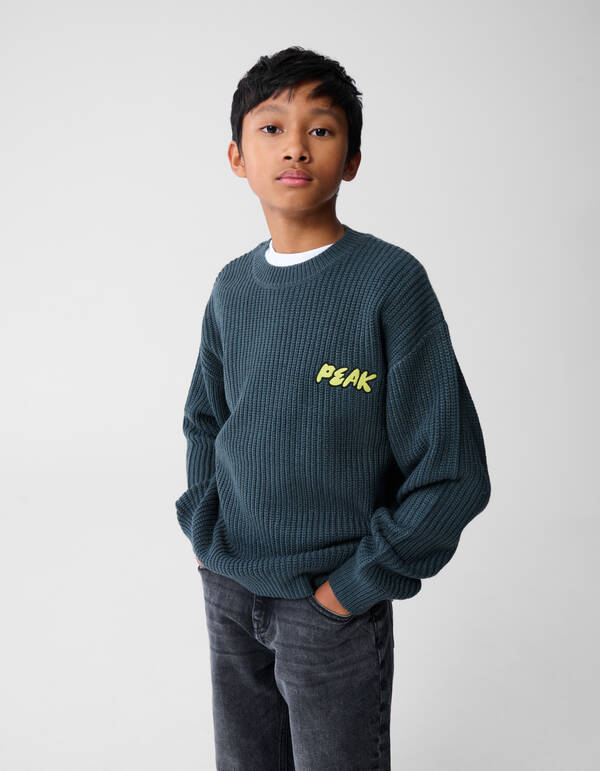Peak Stickerei Strickpullover Gr&uuml;n SHOEBY BOYS
