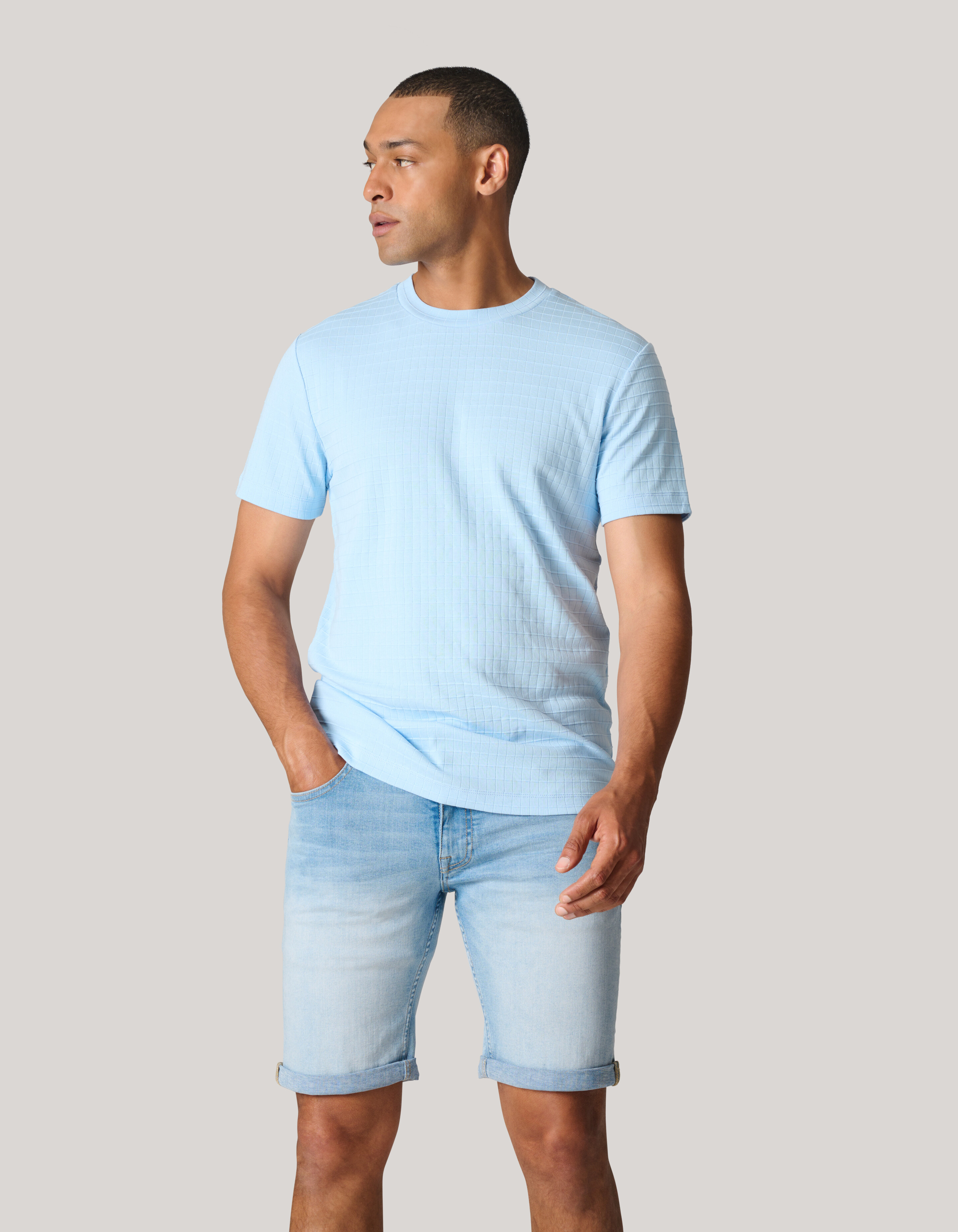 Struktur-T-Shirt Hellblau SHOEBY MEN