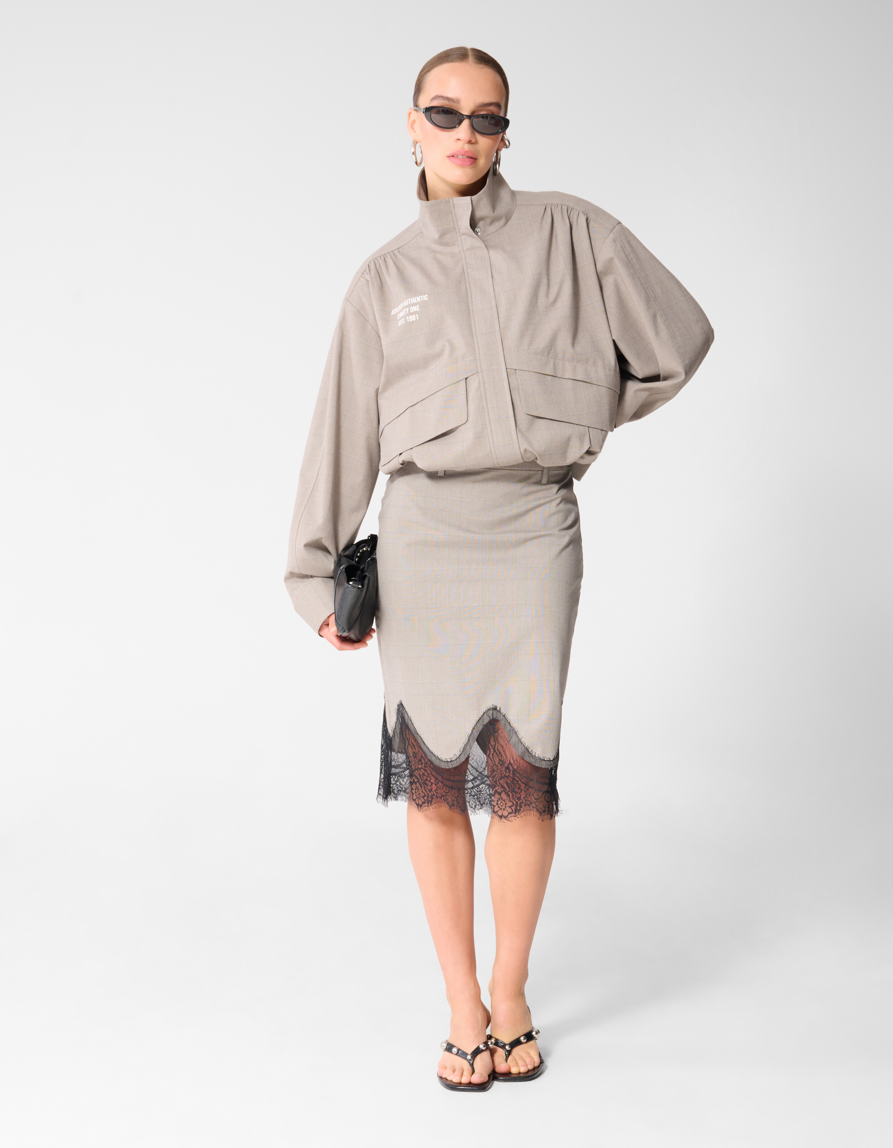 Kanten Rauten Midi Rock Hellgrau SHOEBY WOMEN