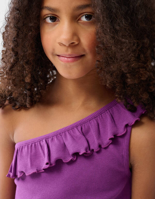 Ein-Schulter-R&uuml;schen-Top Lila SHOEBY GIRLS