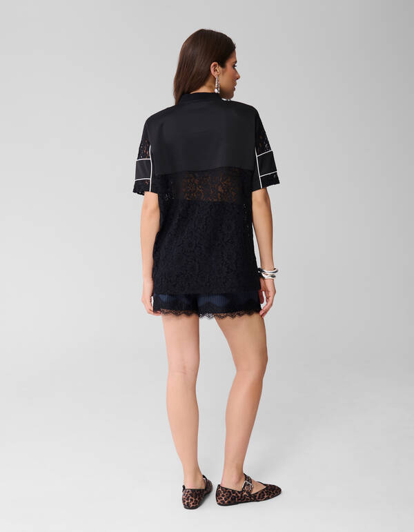 &Uuml;bergro&szlig;es Kanten Baseball-T-Shirt Zwart SHOEBY WOMEN